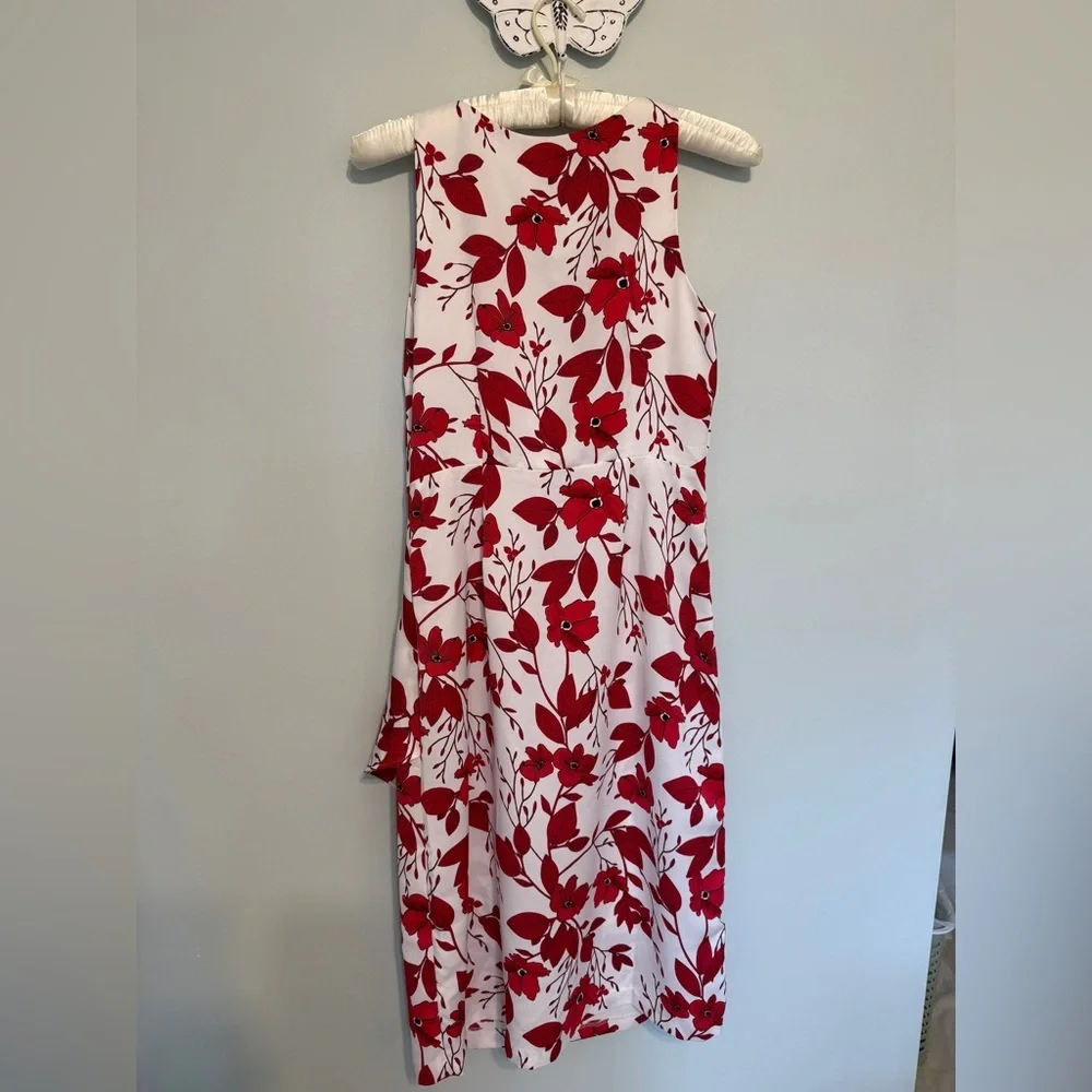 Banana Republic Dress Red and White Floral Leaf Faux Crossover Size 4 NWT - Picture 7 of 13